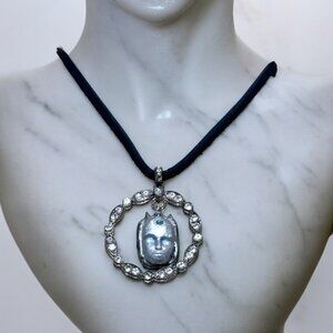 Clay & Metal Bones Evil Eye Amulet Pendant Artisan Mixed Media Leather Necklace